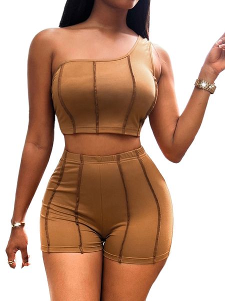 

sxy one shoulder stitching crop & biker shorts 4318#, White