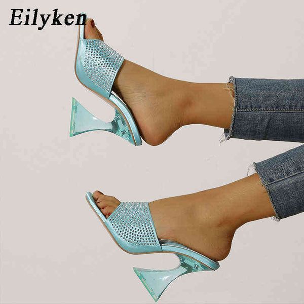 

eilyken fashion crystal transparent strange high heels woman slippers sandals peep toe mules lady pumps women slides, Black