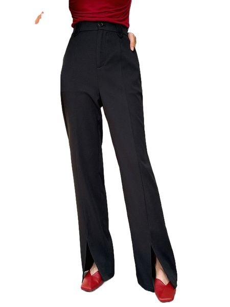 

dazy split hem high waist pants u4tv#, Black;white