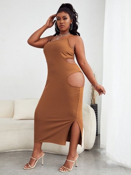 

sxy plus cut out split hem cami dress i5rv#, Black