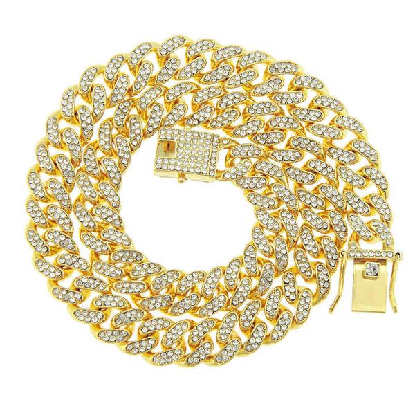 

pendant necklaces hip hop diamond cool cuban necklace men diamond punk accessories gold chain 13mm wide, Silver