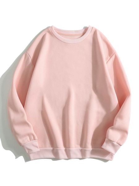 

solid round neck thermal pullover 09ib#, Black