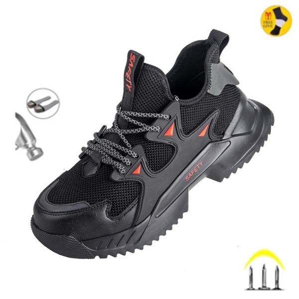 Sapatos masculinos de segurança no trabalho Botas de construção com biqueira de aço Tênis respirável leve indestrutível Calçado industrial masculino 220817
