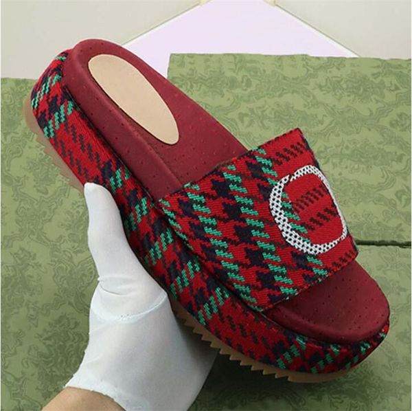 

2022 womens sandal platform sandals fashion men slipper embroidered canvas designer slides slip slippers girls big size 35-45, Black