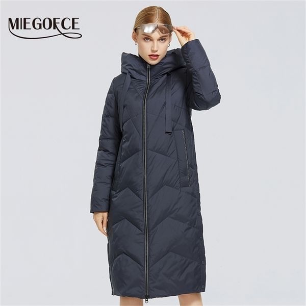 

miegofce winter long cotton coat standup collar with soft fabric windproof and waterproof womens jacket parka y201012, Black