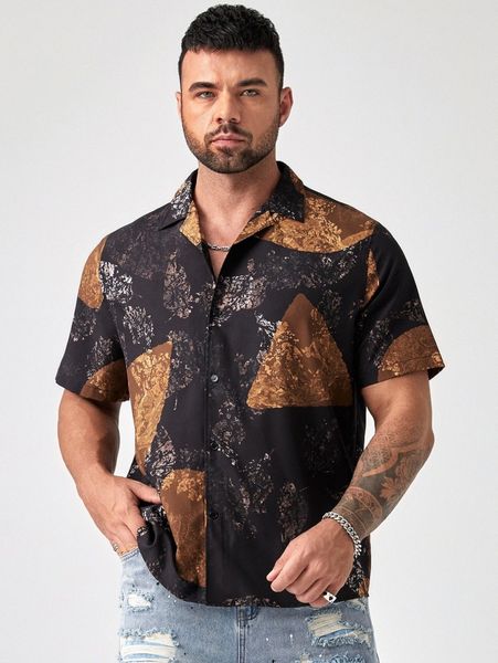 

extended sizes men graphic print shirt q6gi#, White;black