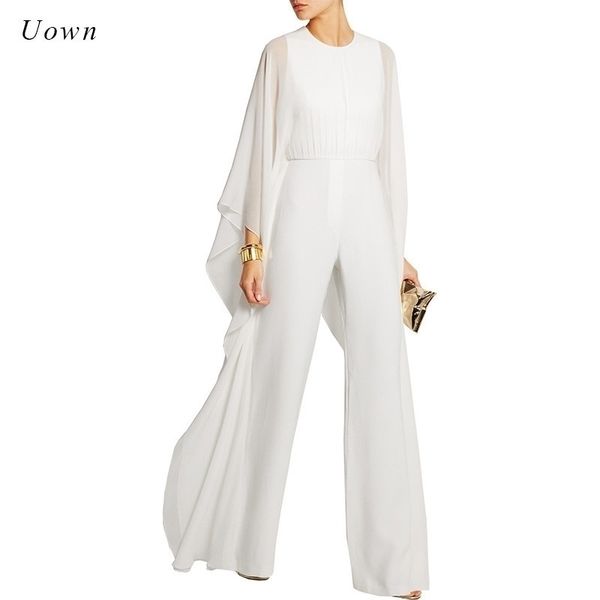 

women jumpsuits long pants romper chiffon ruffle flare long sleeve party jumpsuits black white wide leg jumpsuit evening outfits y200422