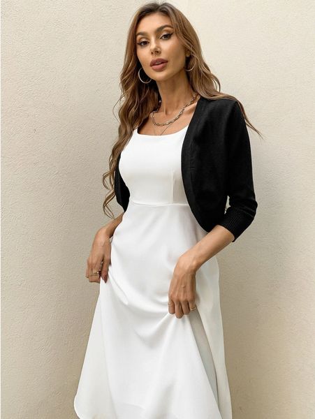 

aamilife solid open front crop cardigan c0hd#, White;black