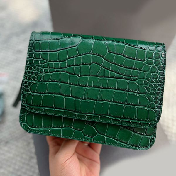 

mini triplet alligator bags small wristbands handbags tofu bun crossbody bags genuine leather wallets distressed letter hasp purse removable
