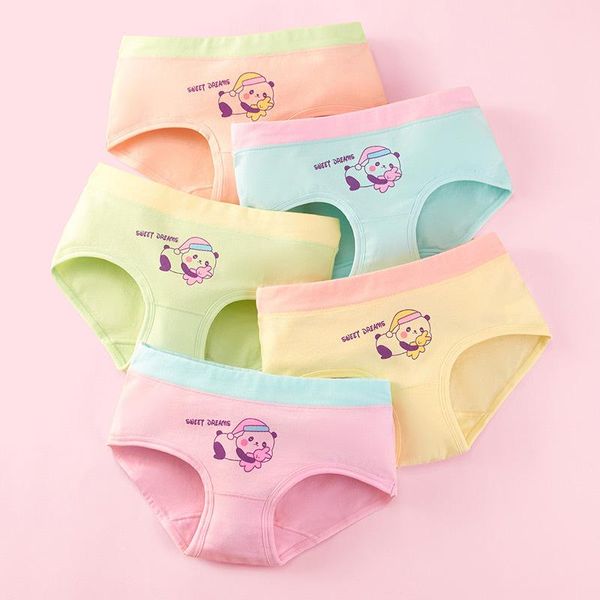 Calcinha 5 pcs grande menina underwear bebê crianças doces cores colchas underpant adolescentes jovens desenhos animados princesa cuecas doces por atacado