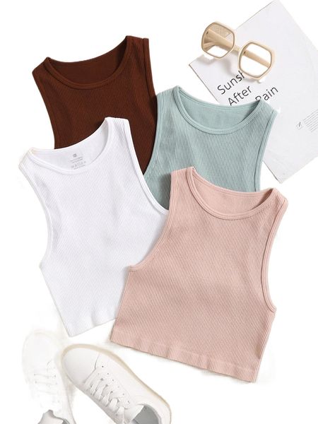 

4pcs seamless rib-knit sports tank y6dg#, Gray