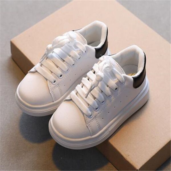 

fashion kids shoes boy girls running sneaker white flat children casual sport shoe lacing anti-slip footwear size 21-36, Black