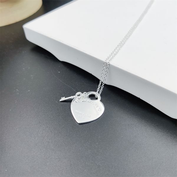 

blue box classic tf 925 silver love key necklace,double hearts pendant designer women's fashion party jewelry,original 1:1 luxury t ret