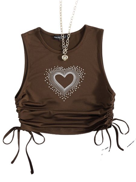 

heart & polka dot drawstring side tank 72rw#, White