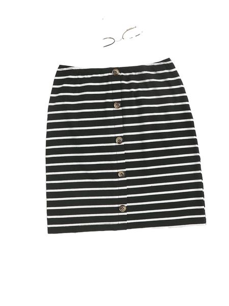 

button front striped skirt 28r2#, Black
