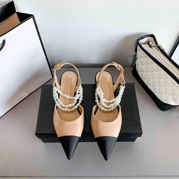 

sandals luxury pearl beaded high heels designer fashion color matching pointed platform sandals women dress shoes 220318, Black