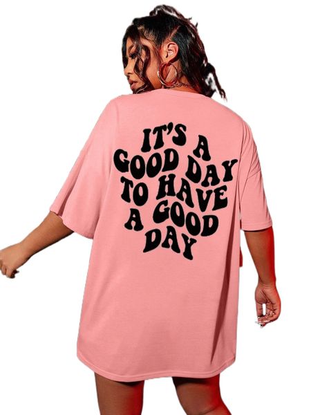 

plus slogan graphic drop shoulder oversized tee a6pe#, Black