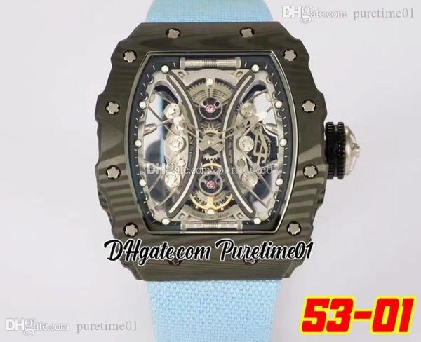 Pablo Donough TPT Forged Skeleton Dial Automatik Herrenuhr Carbonfaser-Titangehäuse Schwarz Innenblaues Nylon Saphiruhren Super Edition Puretime01 5301f6