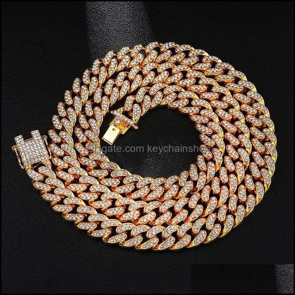 

hip hop necklace 1m cuban link chain for men iced out bling rhinestone chaine homme fashion jewelry wholesale drop delivery 2021 chains neck, Silver