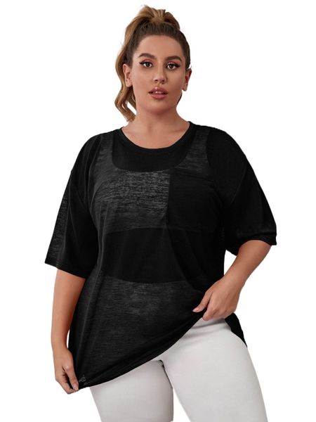 

plus drop shoulder solid sports d1e0#, Black