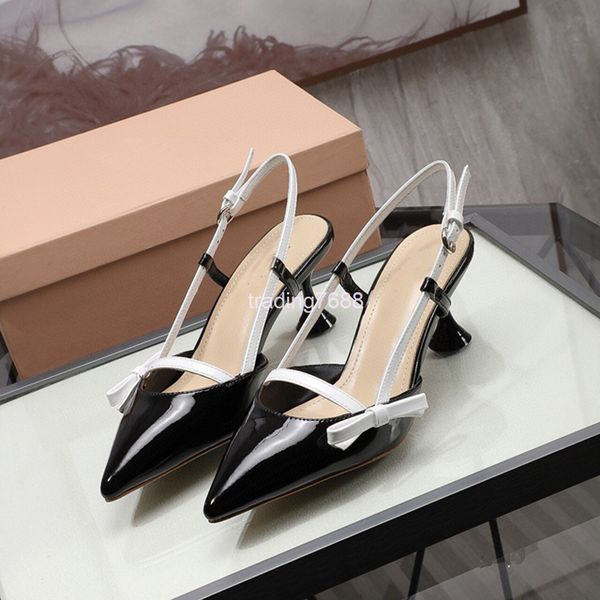 

sandals spring and summer sandals women's pointed girl bowknot high-heeled hollow baotou thin heel shoes, Black