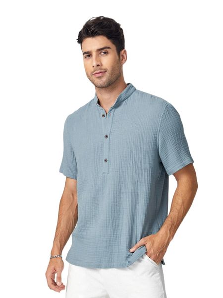 

men button half placket shirt s52p#, White;black