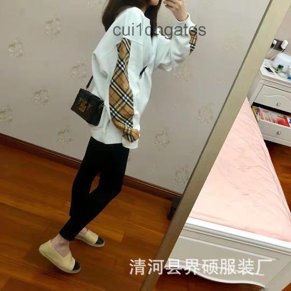 

2022 designer b br t shirt spring new round neck pullover stitched plaid sweater loose fashion versatile couple coat autumn, Black