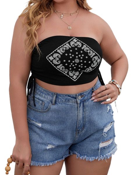 

plus paisley print drawstring tube y0yn#, Black
