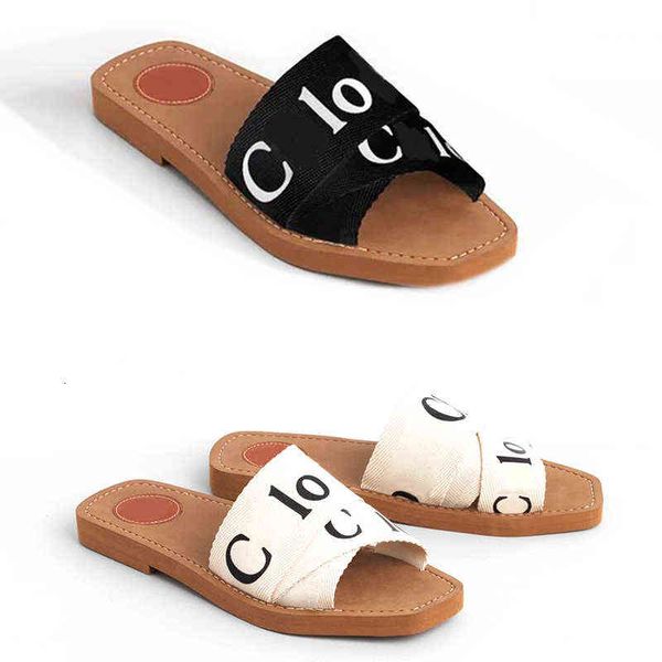 

women sandals woody mules brand slipper slide sandal fahsion deisgner lady lettering fabric outdoor leather sole slides flip flops with box, Black