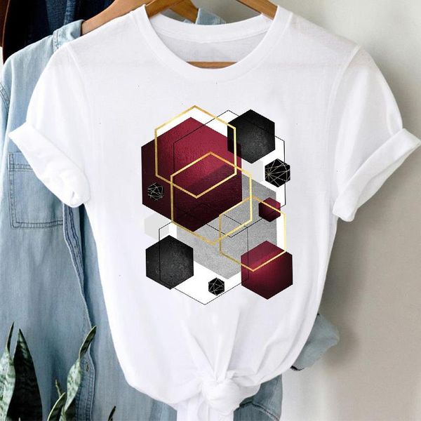 T-shirt Donna Anni '90 Casual Cute Tee Ufficio Geometrica Kawaii Moda Abbigliamento Elegante Top Lady Print Girl T-shirt