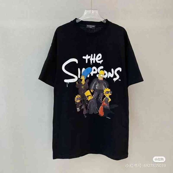 

sh2r new paris simpsons short sleeve high version t-shirt versatile casual men's and women's same lover's half, White;black