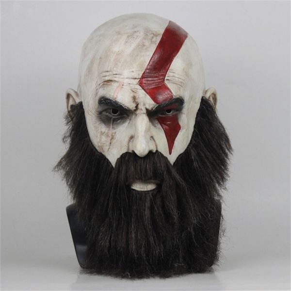Jogo God of War 4 Máscara com barba Cosplay Kratos Horror Máscaras de látex Helmet Halloween Partido assustador Adeços novos DropShipp T200622