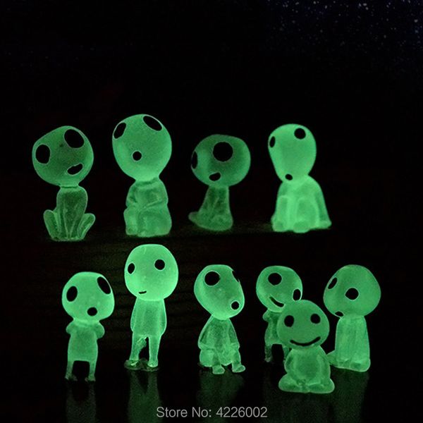 10 Stück Prinzessin Mononoke Kodama Ghibli Anime Figur Geist Elf Harz Glow in Dark Leuchtende Sammlerpuppen Cartoon Modell Spielzeug 220720