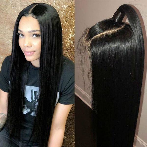 

natural 1b# soft long silky straight with baby hair heat ristant gluels synthetic lace front wigs for black women