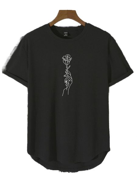 

men hand & rose print high low tee k3po#, White;black
