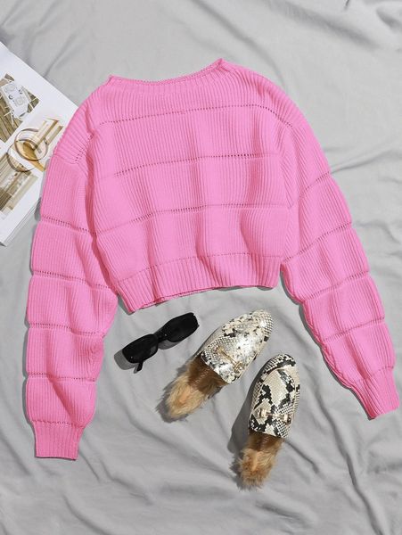 

ribbed knit solid crop sweater w6ir#, White;black