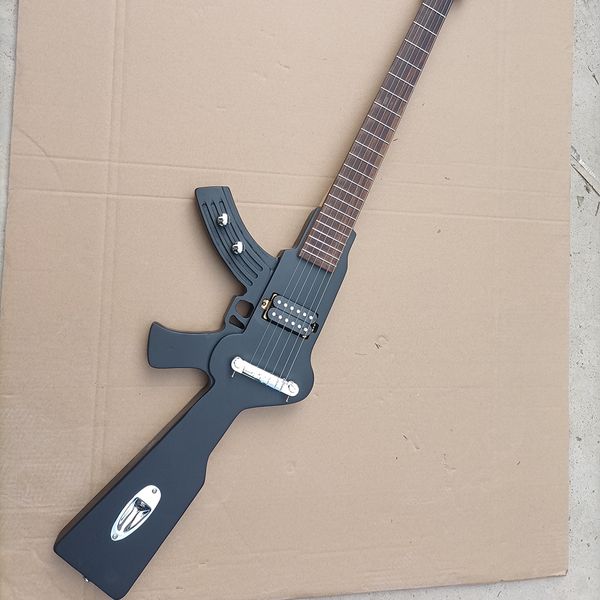 

6 strings left handed black gun electric guitar with rosewood fretboard