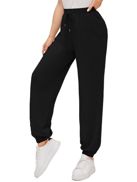 

drawstring waist solid sweatpants u2ww#, Black;white