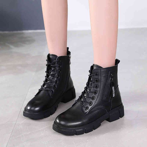 

slippers martin boots women's short spring and autumn single shoes winter thick bottom large real hou4, Black