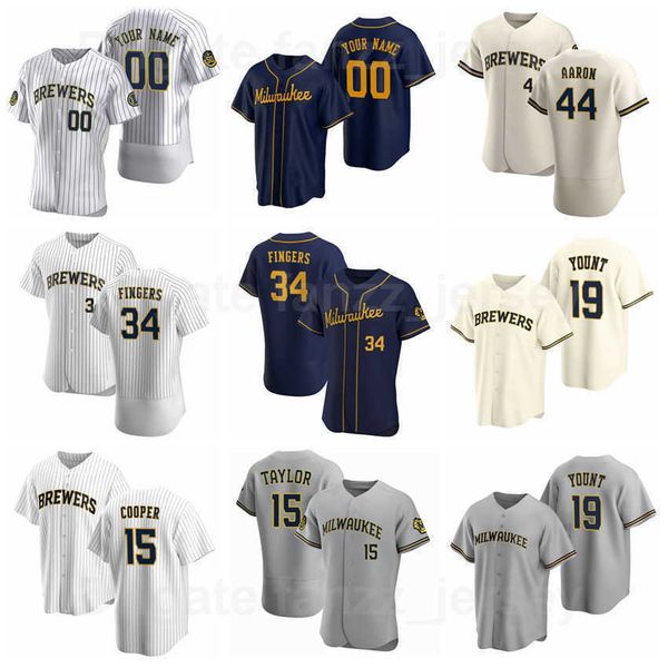 

man woman youth baseball 34 rollie fingers jerseys 19 robin yount 4 paul molitor 44 hank aaron 15 cecil cooper flexbase cool base color navy, Blue;black