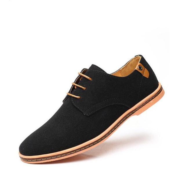 

suede leather men oxford casual shoes classic sneakers comfortable footwear dress shoes large size flats, Black