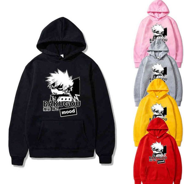 Anime mein hero wissenschaft Bakugou Katsuki Hoodies Mode Männer Frauen Sweatshirts Casual Mit Kapuze Harajuku Neue Sport Hoodie G220429