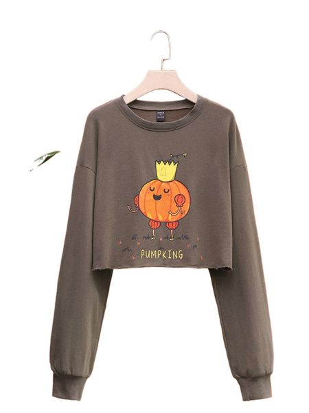 

x rili cartoon graphic drop shoulder crop sweatshirt n31o#, Black