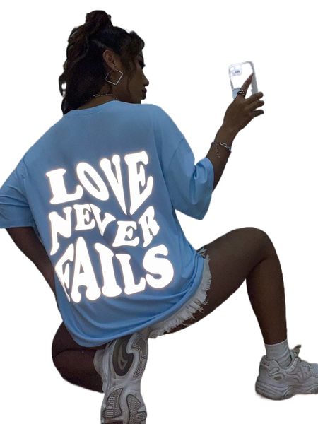 

drop shoulder reflective slogan graphic 53el#, White