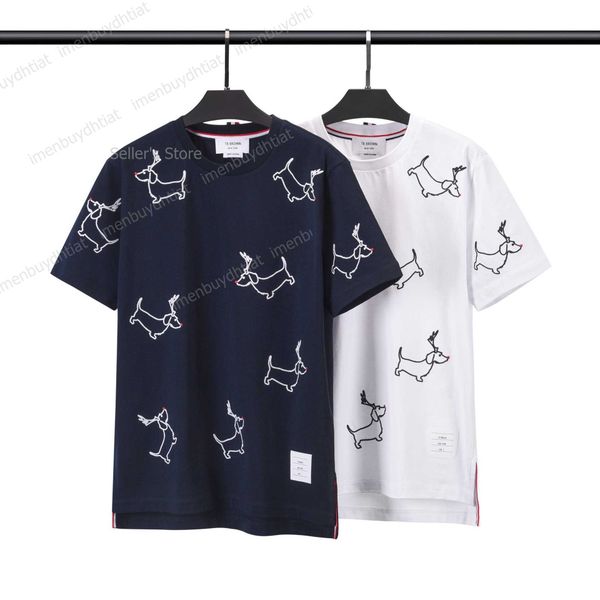 

22 fashion luxury brand tb-thom short sleeve t shirts embroidered puppy round neck, White;black