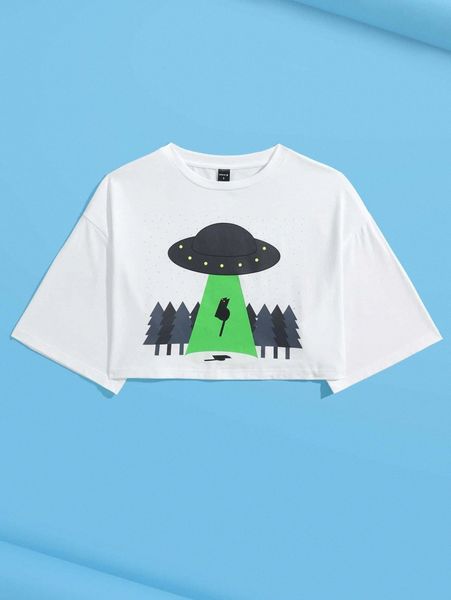 

x hellomoon cartoon graphic crop tee k1fe#, White
