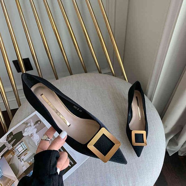 

sandals small fragrant wind pointed high heels blue bridesmaid shoes fairy evening french girl metal buckle thin heel wg35, Black