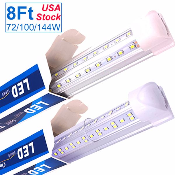 8FT LED Shop Light Tube Luminárias 72W 100 W 6500K (Super Bright White), 8 pés T8 T8 para armazém de garagem, forma V, saída alta, com interruptor de ligar / desligamento, plug e play