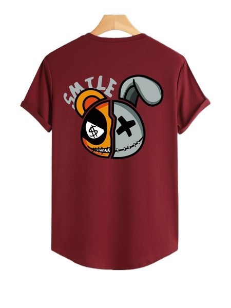 

men cartoon & letter graphic curved hem tee a8ao#, White;black