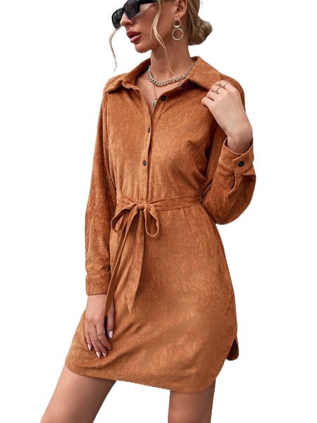 

half button belted suede shirt dress a4mt#, Black;gray